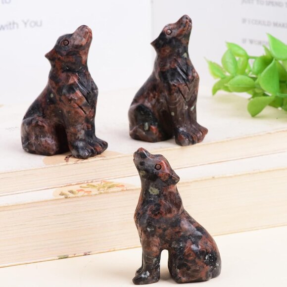 2.1 Inch Mahogany Obsidian Wolf Healing Crystal Stone Energy Gemstones Statue - Picture 2 of 6